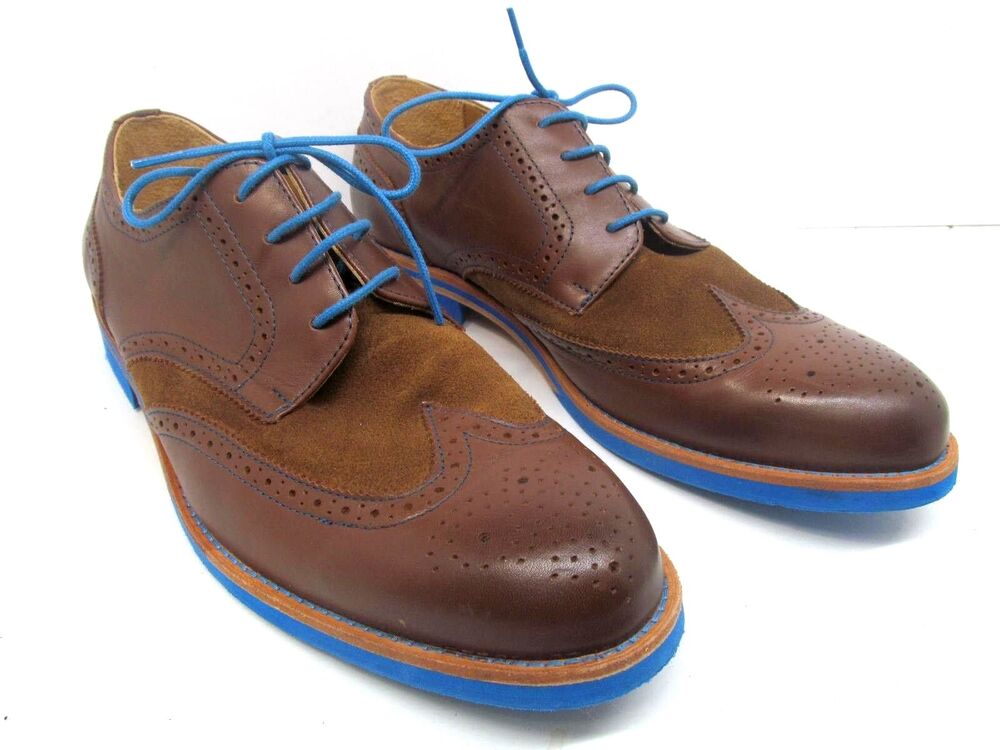 Bold Society Mens Brown Leather Suede Derbys & Blue Rubber Soles Shoelaces US 12